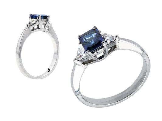 Sapphire And Diamond Emerald Cut Engagement Ring In Platinum