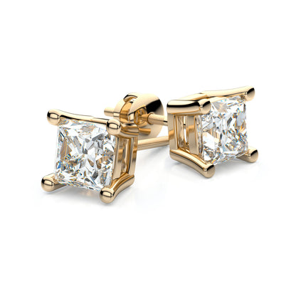 18k Yellow Gold 4-prong Princess Diamond Stud Earrings (0.75 Ct. T.w., Vs1-vs2 Clarity, H-i Color)