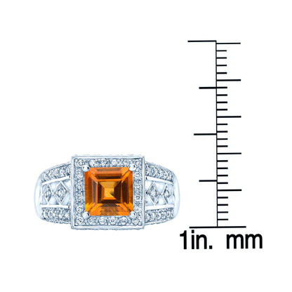 Citrine And Diamond Square Halo Ring In 14k White Gold (0.40 Ctw)