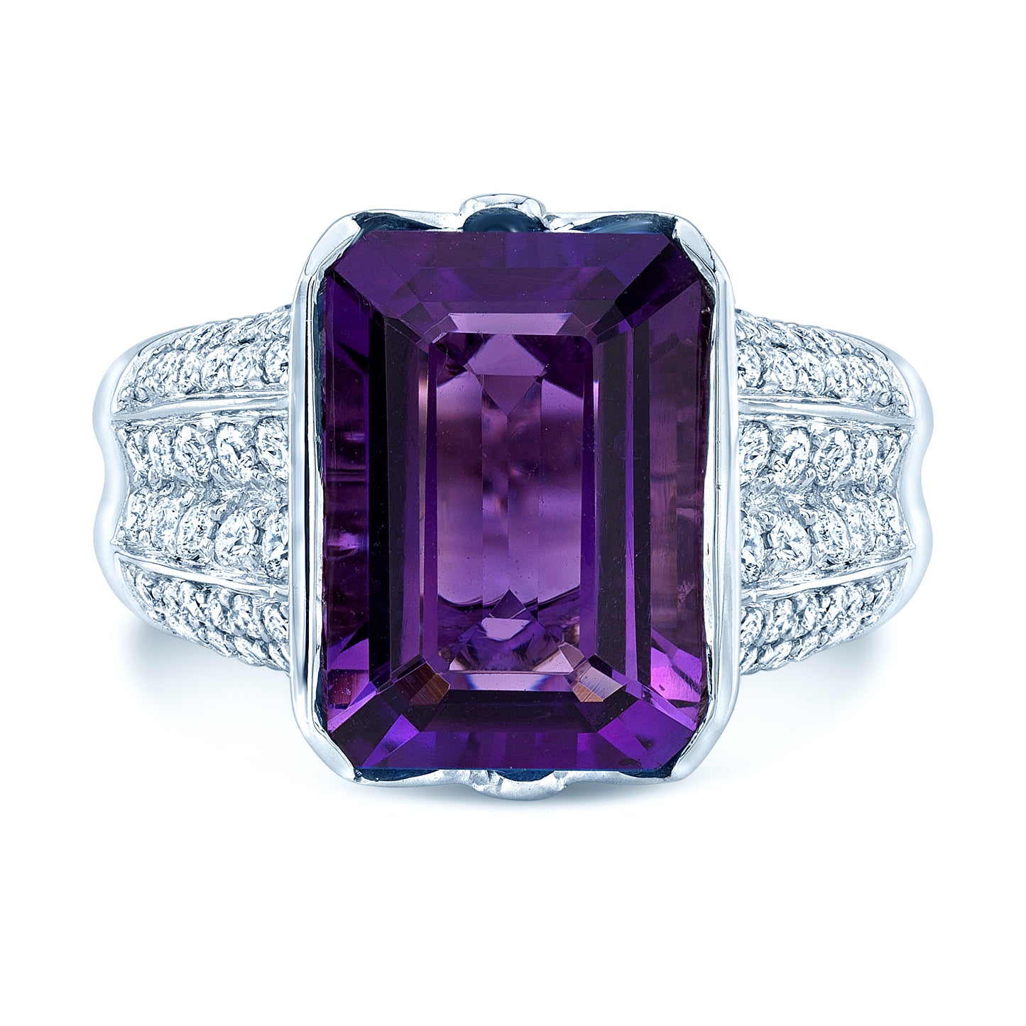 Amethyst And Diamond Semi Bezel Tulip Head Ring In 14k White Gold (0.99 Ctw)