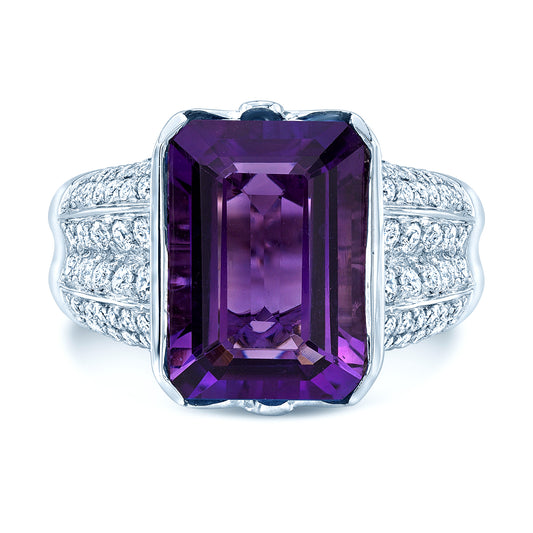 Amethyst And Diamond Semi Bezel Tulip Head Ring In 14k White Gold (0.99 Ctw)