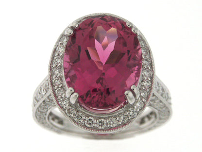 Pink Tourmaline Halo Ring With Diamonds In 18k White Gold