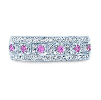 Pink Sapphire And Diamond Cube Section Band In 14k White Gold