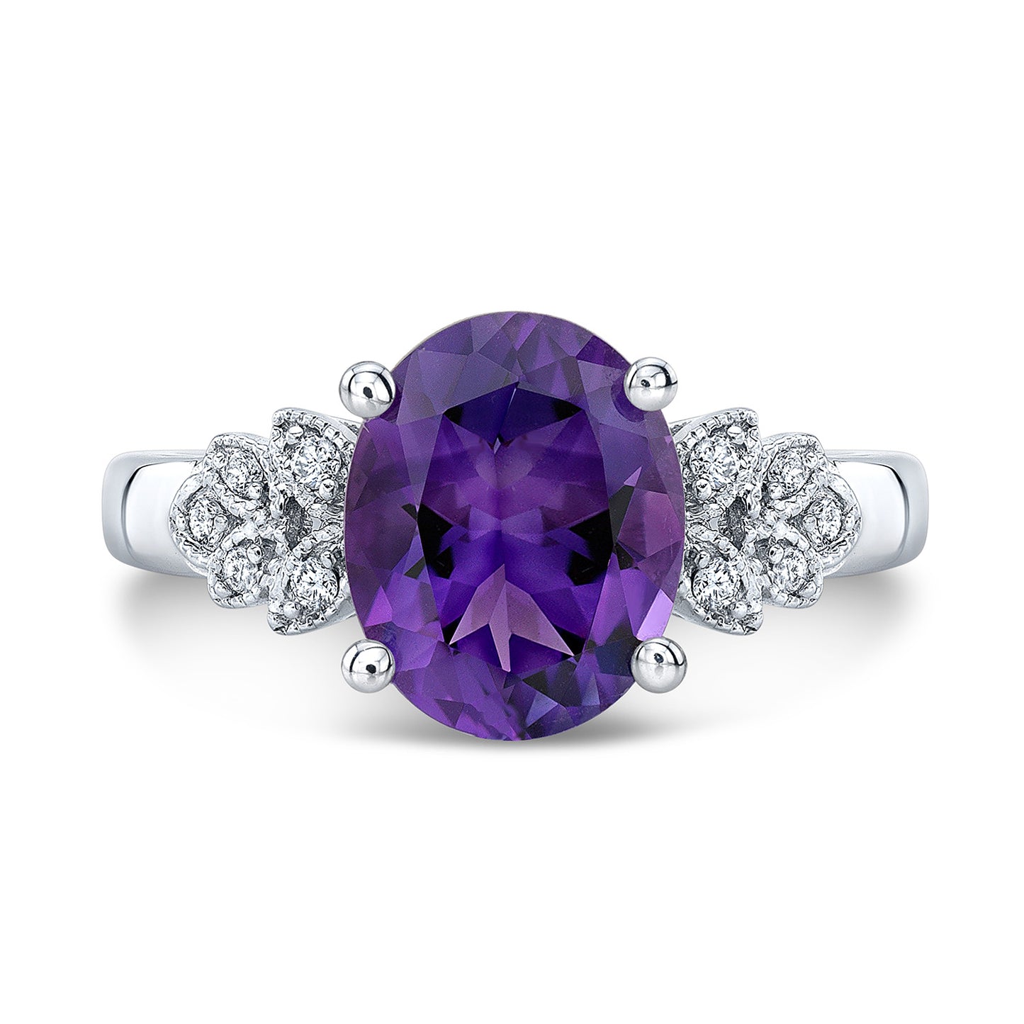 Oval Amethyst & Diamond Ring In 14k White Gold