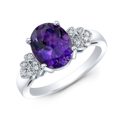 Oval Amethyst & Diamond Ring In 14k White Gold