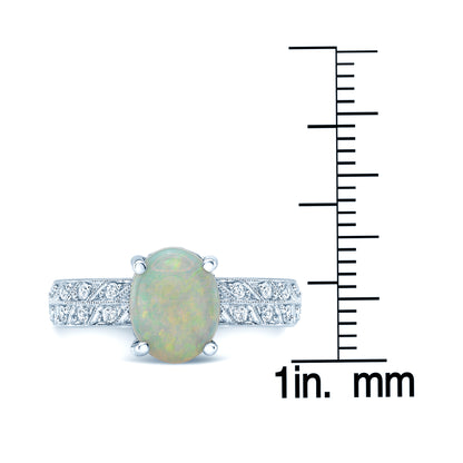 Opal And Diamond Oval Ring In 18k White Gold (3/8ctw)