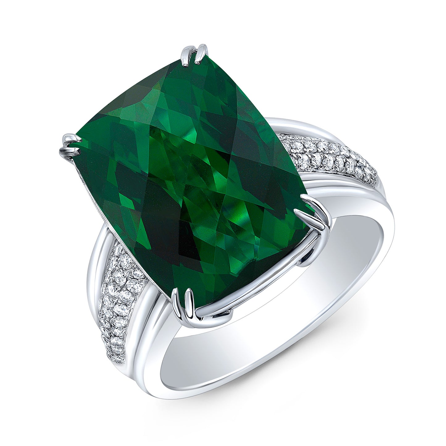 Green Tourmaline And Diamond Ring In 18k White Gold