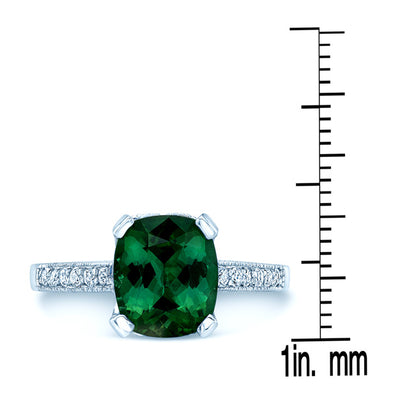 Green Tourmaline And Diamond Filigree Ring In 18k White Gold
