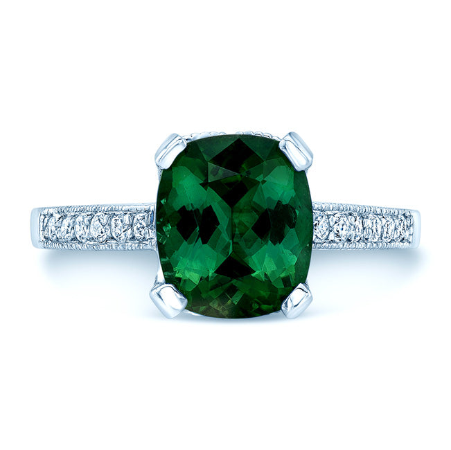 Green Tourmaline And Diamond Filigree Ring In 14k White Gold