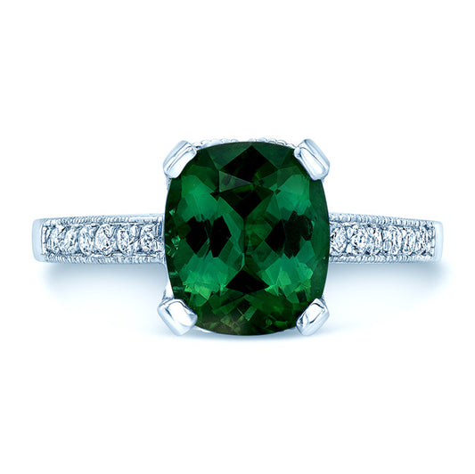 Green Tourmaline And Diamond Filigree Ring In 14k White Gold
