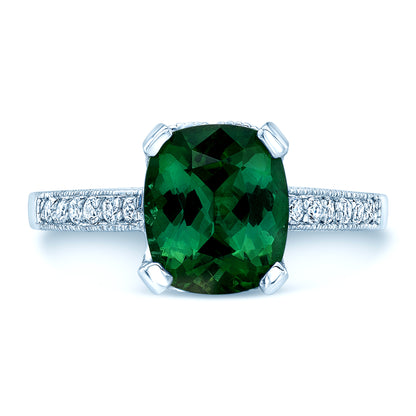 Green Tourmaline And Diamond Filigree Ring In 18k White Gold