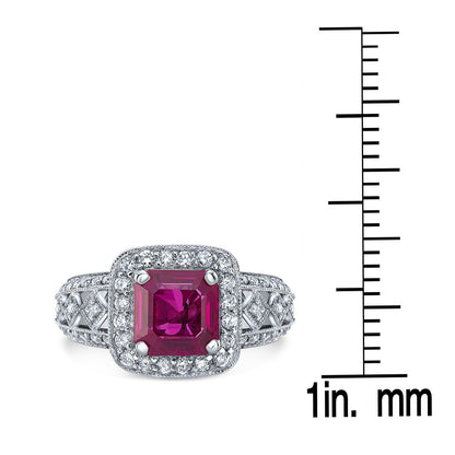 Ruby Ascher And Diamond Halo Ring 18k White Gold