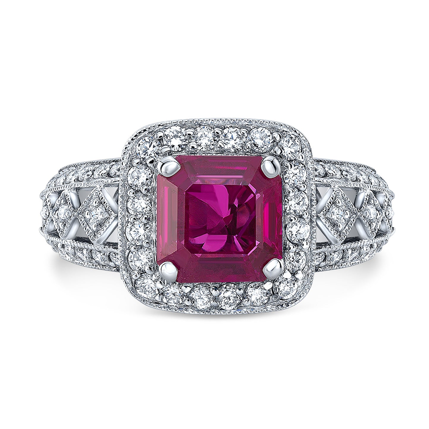 Ruby Ascher And Diamond Halo Ring 18k White Gold