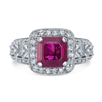 Ruby Ascher And Diamond Halo Ring 18k White Gold