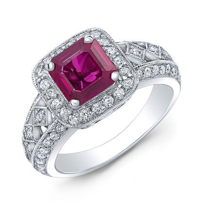 Ruby Ascher And Diamond Halo Ring 18k White Gold