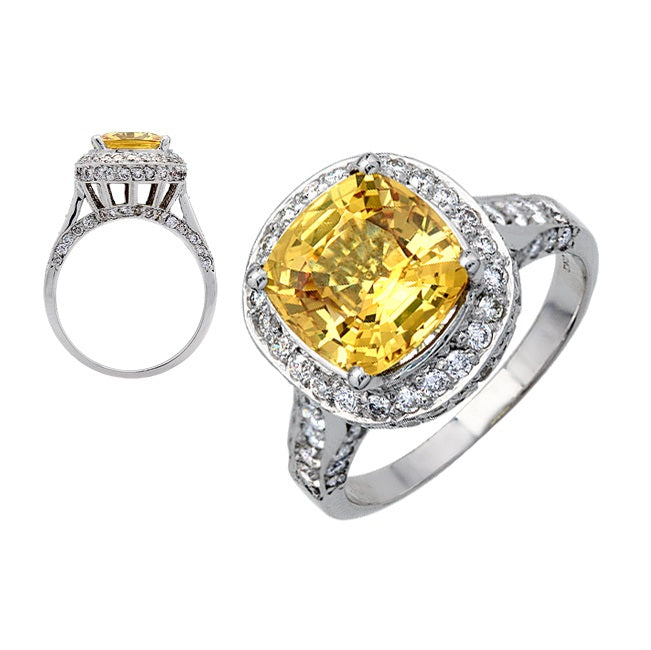 Yellow Sapphire And Diamond Ring 18k White Gold