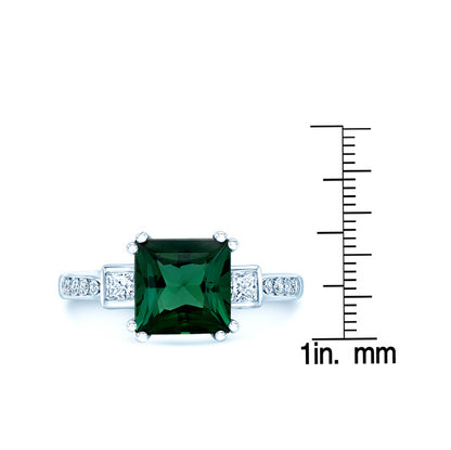 Green Tourmaline And Diamond Step Ring In 18k White Gold
