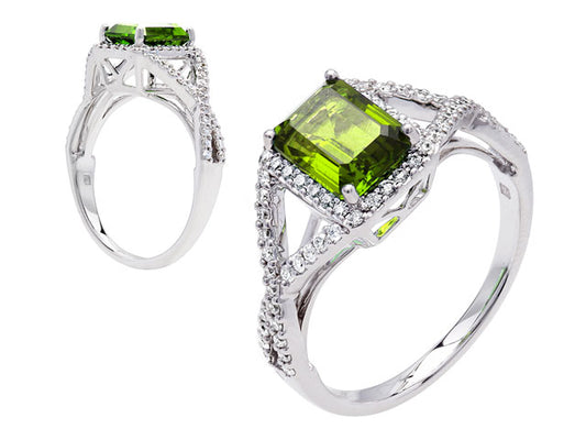 Peridot And Diamond Infinity Twist Ring In Platinum