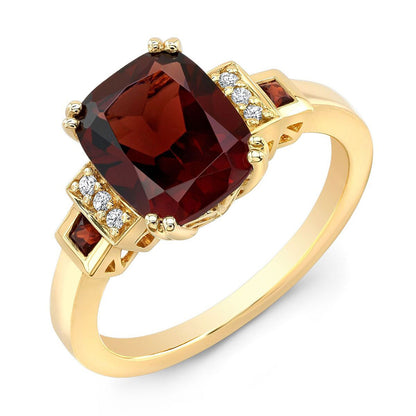 Garnet And Diamond Step Ring In 14k Yellow Gold