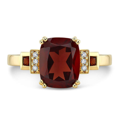 Garnet And Diamond Step Ring In 14k Yellow Gold