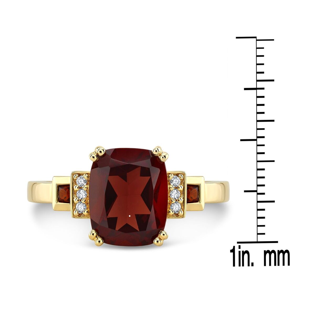 Garnet And Diamond Step Ring In 14k Yellow Gold