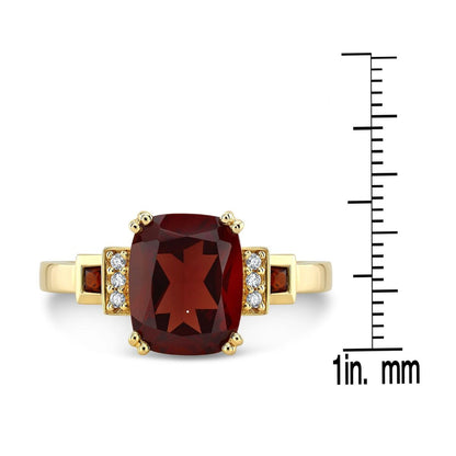 Garnet And Diamond Step Ring In 14k Yellow Gold
