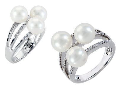 Freshwater Pearl And Diamond Ring In 14k White Gold