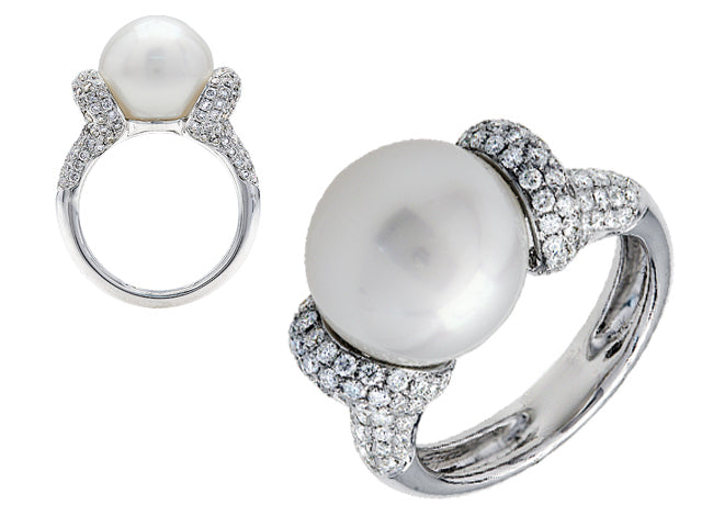 Black South Sea Pearl And Diamond Pave Ring In 14k White Gold (11.50mm)