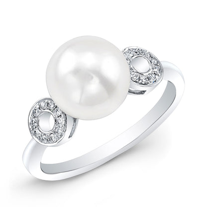 9mm Freshwater Pearl And Diamond Ring In 14k White Gold