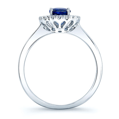 Sapphire And Diamond Halo Ring In 14k White Gold