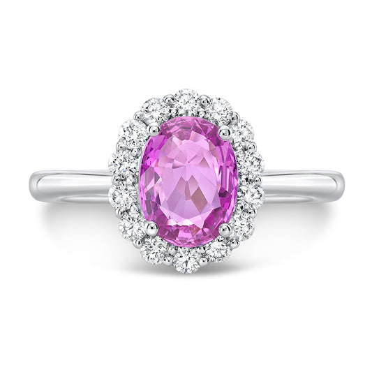 Pink Sapphire Oval And Diamond Halo Ring In 14k White Gold (1/3 Ct. Tw,)