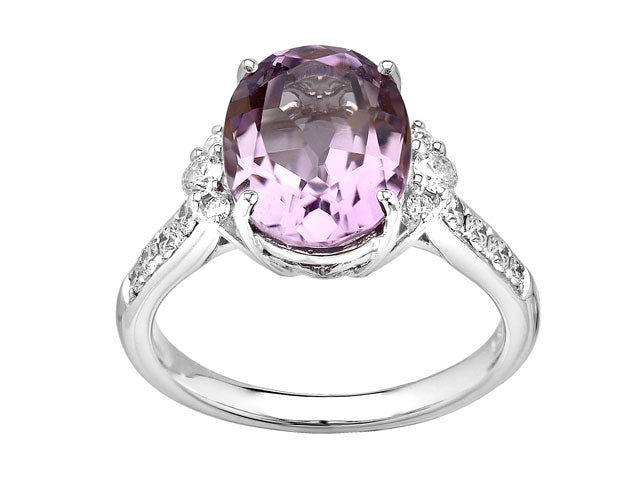 Amethyst Oval & Diamond Ring  14k White Gold  (0.33ctw)