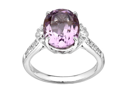 Amethyst Oval & Diamond Ring  14k White Gold  (0.33ctw)