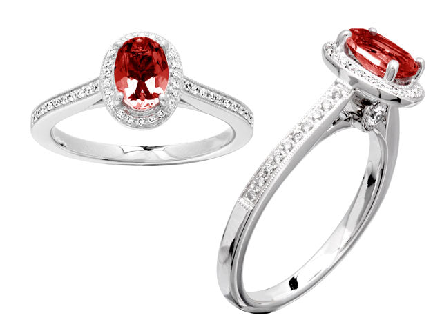 Ruby And Diamond Oval Halo Ring 14k White Gold