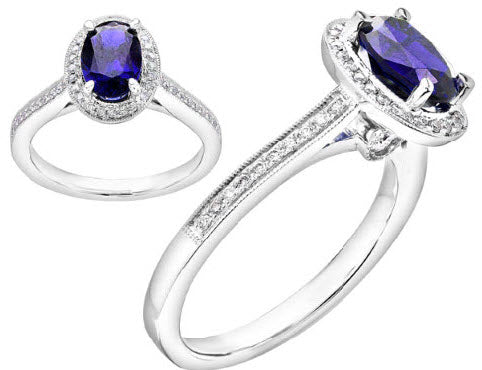 Iolite And Diamond Ring 14k White Gold