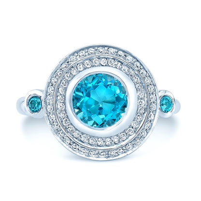 Blue Topaz And Diamond Circle Bezel Ring In 14k White Gold