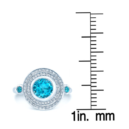 Blue Topaz And Diamond Circle Bezel Ring In 14k White Gold