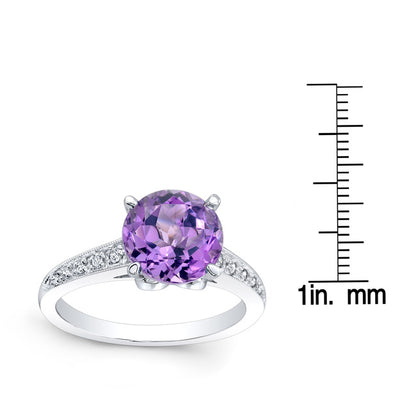 Amethyst Solitaire And Diamond Ring In 14k White Gold