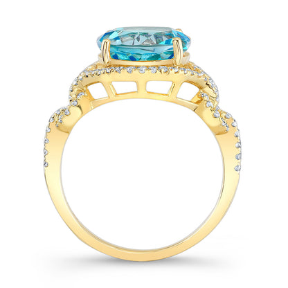 Swiss Blue Topaz And Diamond Double Knot Twist Ring In 14k Yellow Gold