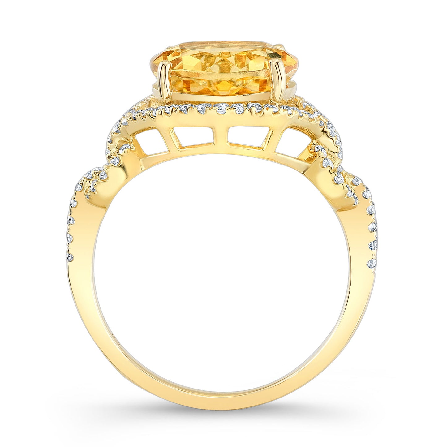 Citrine  And Diamond Double Knot Twist Ring In 14k Yellow Gold