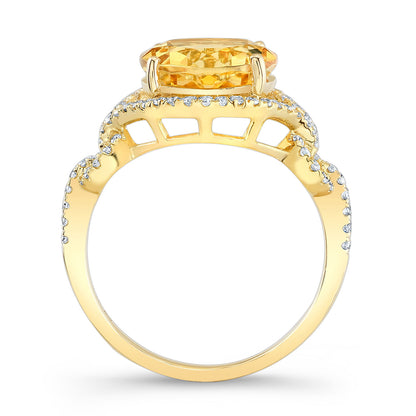 Citrine  And Diamond Double Knot Twist Ring In 14k Yellow Gold
