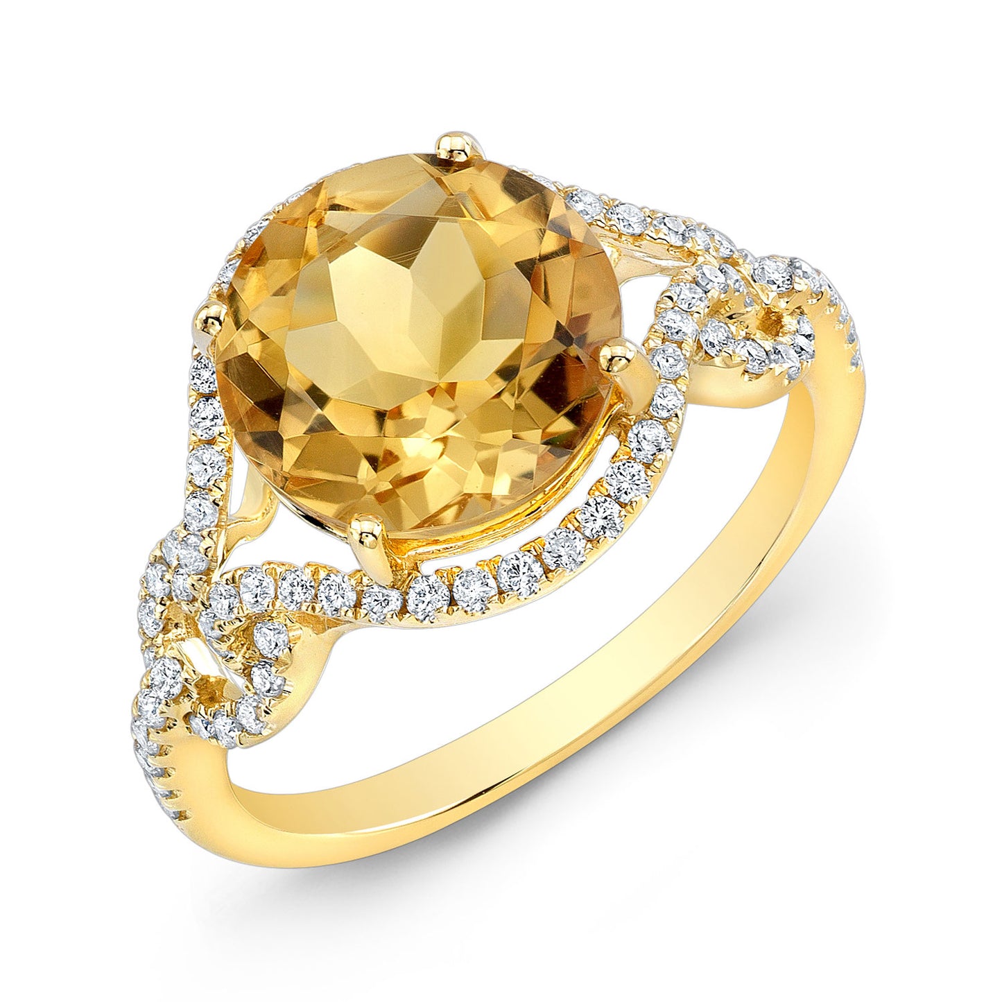 Citrine  And Diamond Double Knot Twist Ring In 14k Yellow Gold