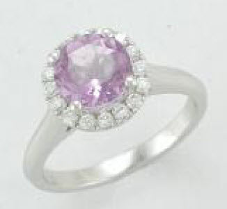 Pink Sapphire Halo Ring In 14k White Gold