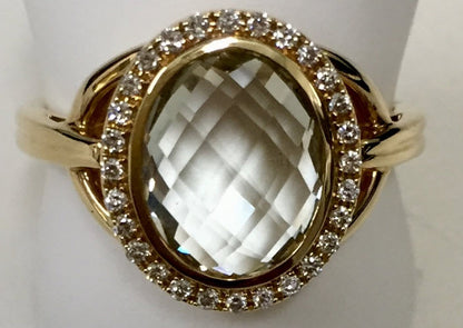Green Amethyst Oval  And Pave Diamond Halo Ring In 14k Yellow Gold (10x8mm)