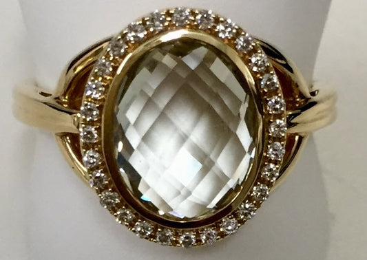 Green Amethyst Oval  And Pave Diamond Halo Ring In 14k Yellow Gold (10x8mm)
