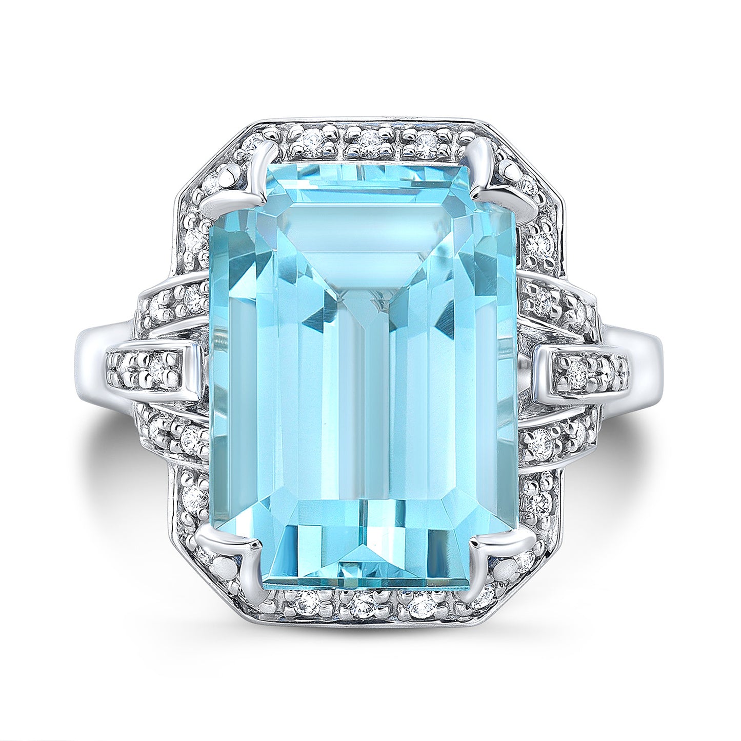 Aquamarine And Diamond Ring In 14k White Gold