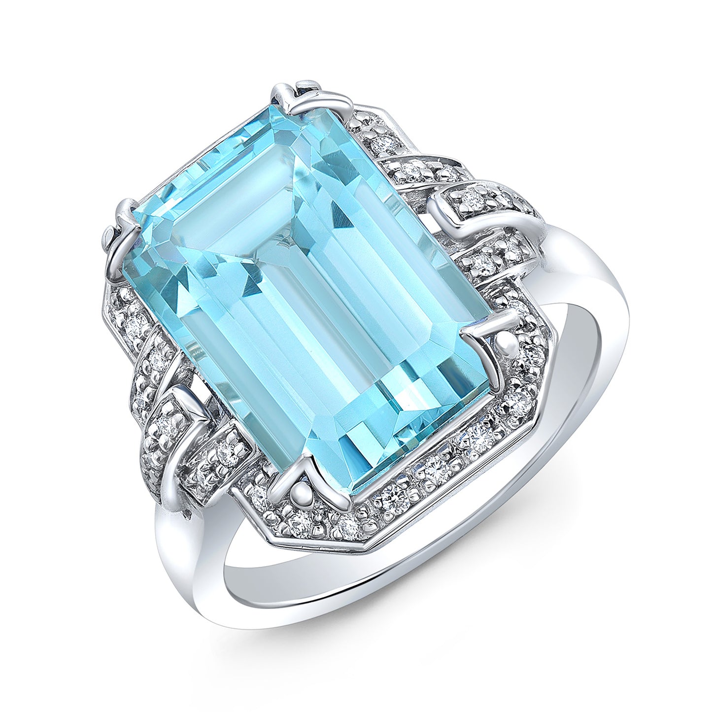Aquamarine And Diamond Ring In 14k White Gold