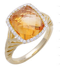 Citrine And Diamond Ring In 14k Yellow Gold