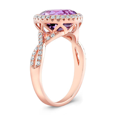 Amethyst & Diamond Round Halo Ring With Infinity Shank In 14k Rose Gold (10mm)