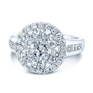 Diamond Halo Ring With Illusion Channel Shank In 14k White Gold 1.60ctw
